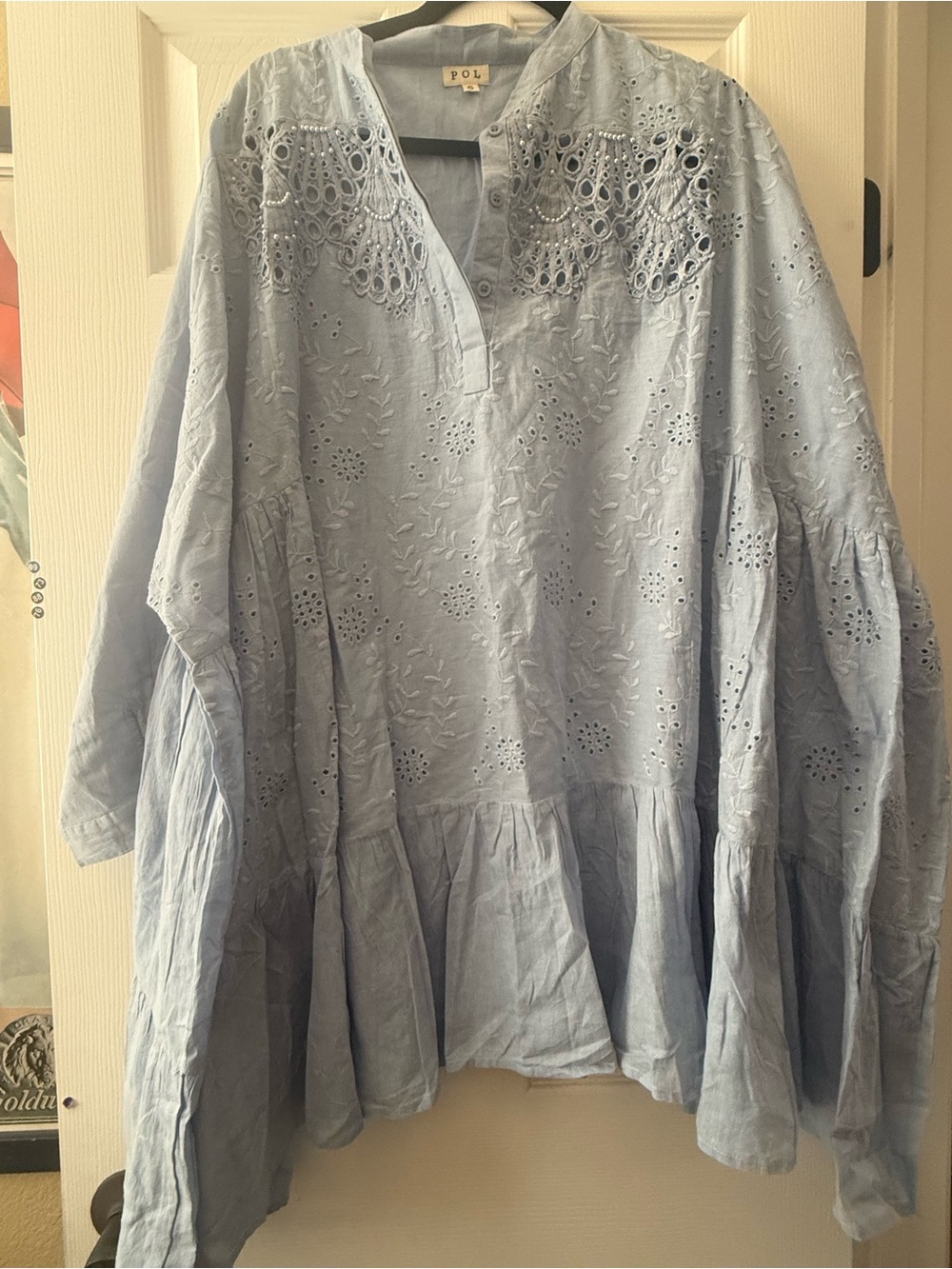 POL Sky Blue Eyelet Tiered Tunic